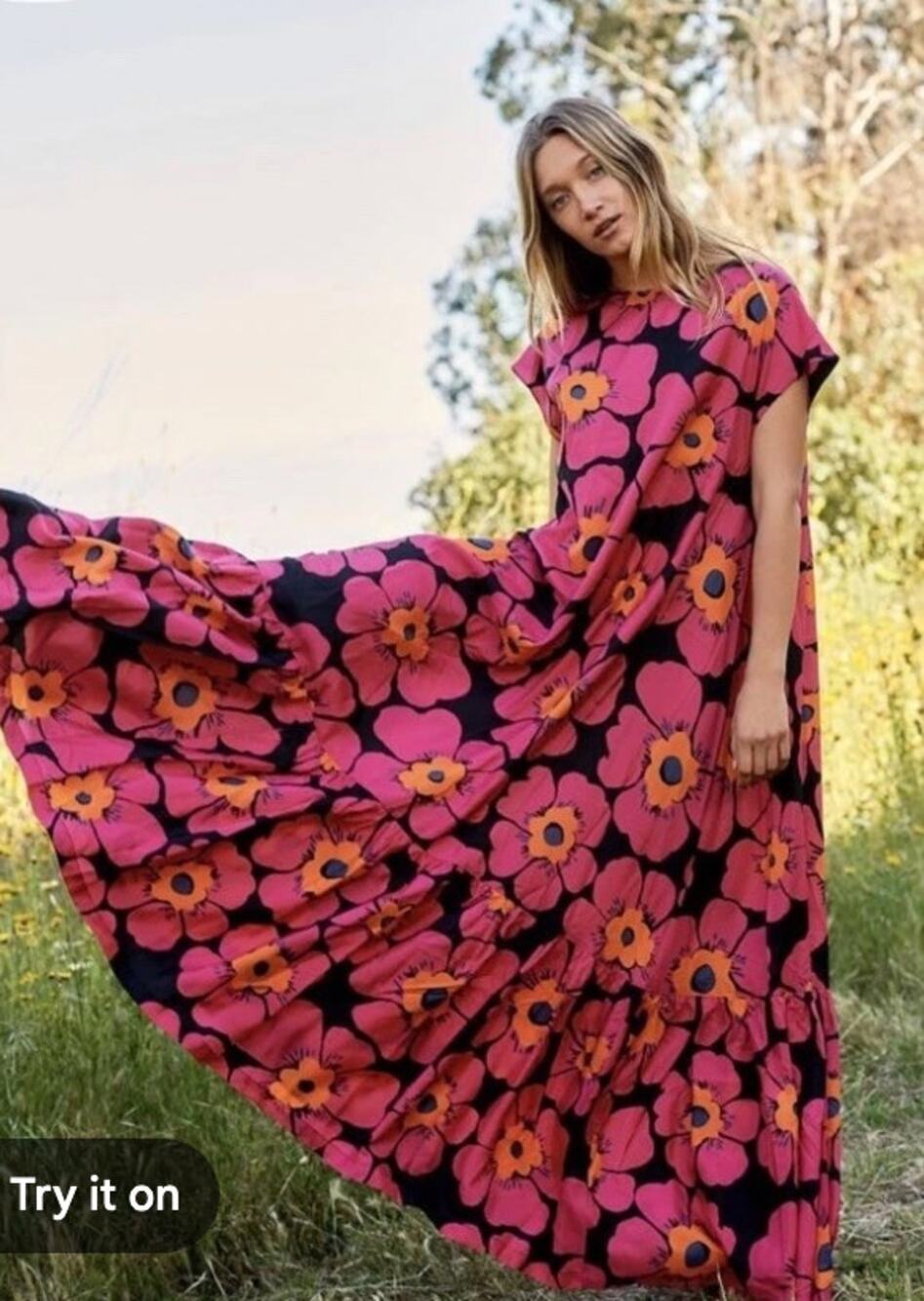 Free People Blossom Maxi  floral silk dress Large
